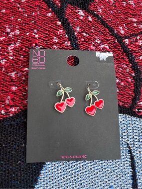 NWT NO BOUNDARIES CHERRY HEART EARRINGS